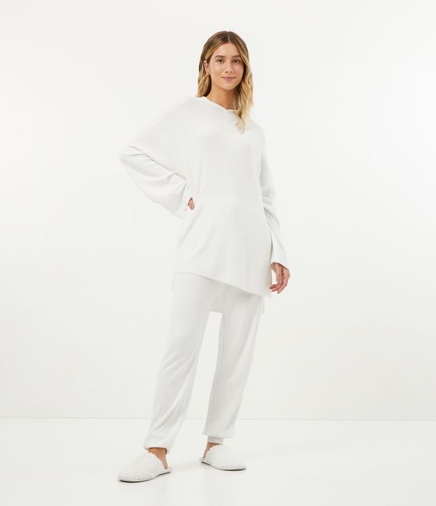 Calça de Pijama em Viscose Texturizada com Barra Ajustada - Cor: Branco - Tamanho: G