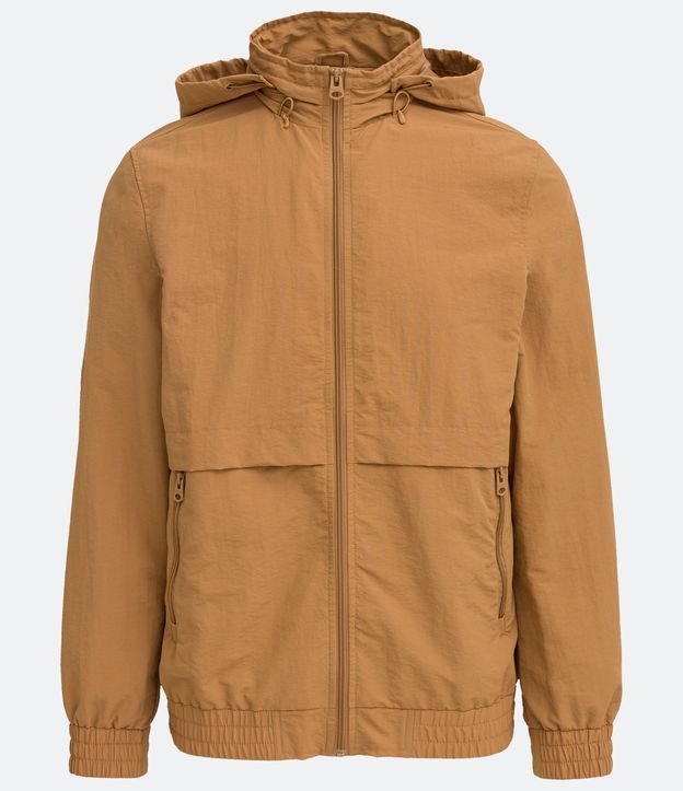 Campera en Poliamida con Capucha y Bolsillos con Cremallera Beige 8