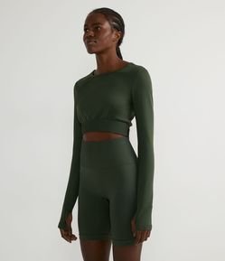 Camiseta Cropped Esportiva em Poliamida com Manga Longa sem Costura