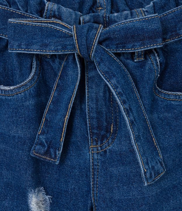 Calça Clochard em Jeans com Faixa e Puídos - Tam 5 a 14 anos Azul 3