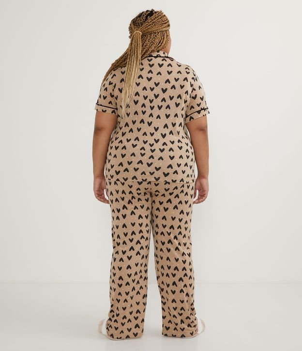 Pijama Americano en Viscosa con Estampado de Corazones Curve & Plus Size Beige 2