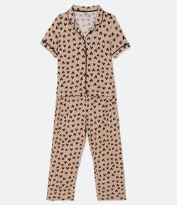 Pijama Americano em Viscose com Estampa de Corações Curve & Plus Size
