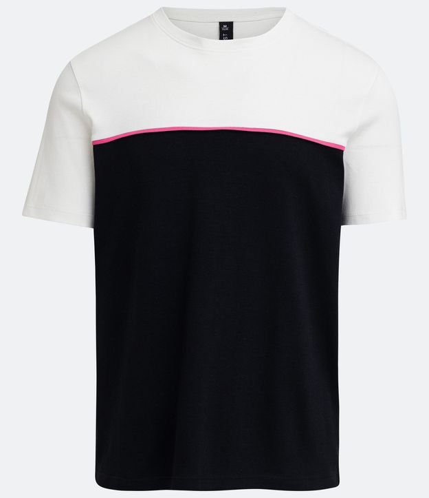 Camiseta Slim em Algodão com Recorte e Friso Contrastante Preto/ Branco 5