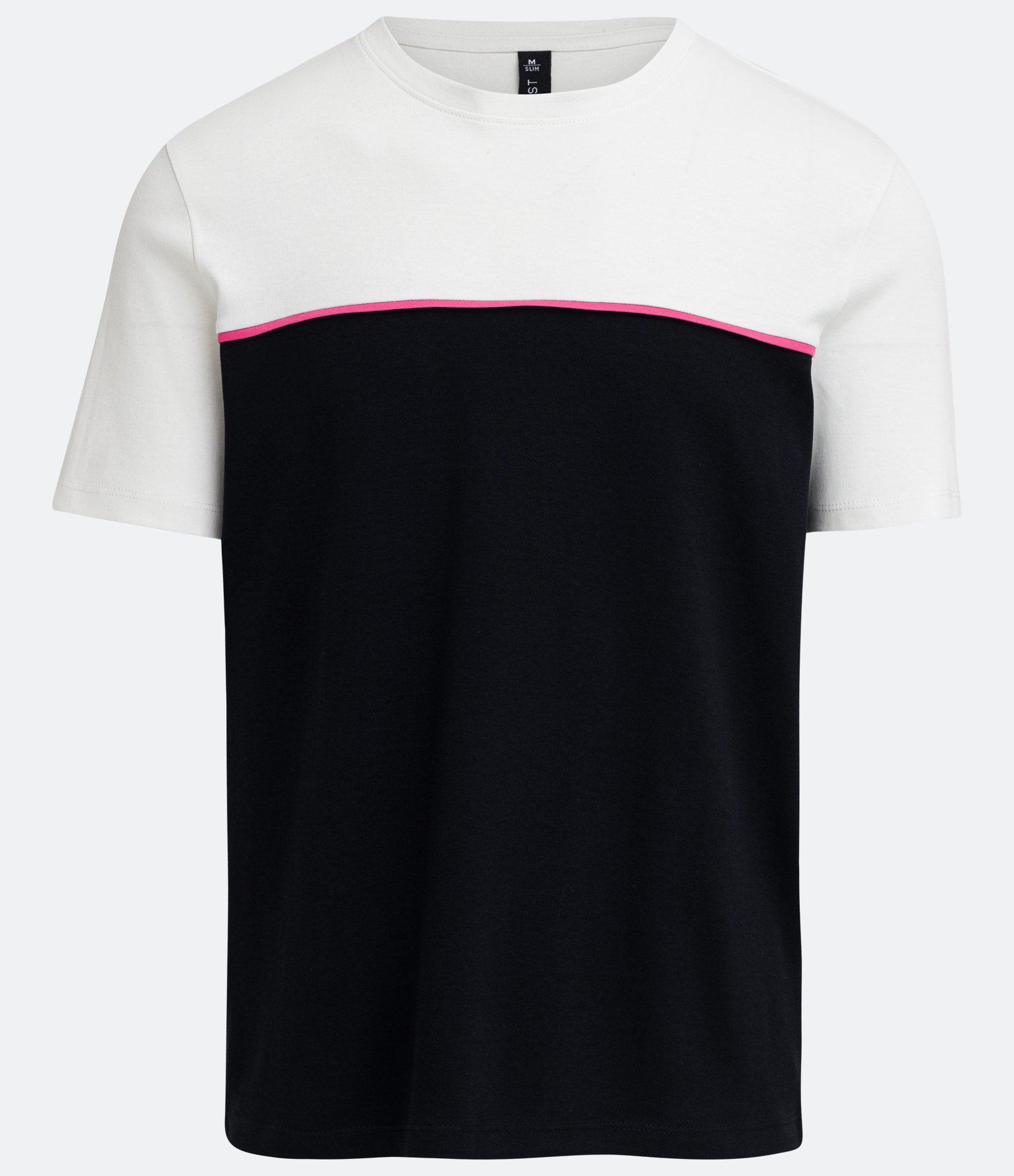 Camiseta Slim em Algodão com Recorte e Friso Contrastante Preto/ Branco 1