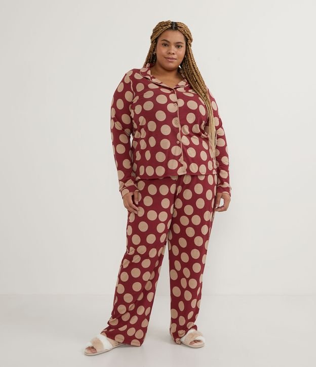 Pijama Americano en Viscosa con Estampado Lunares Curve & Plus Size Rojo 1