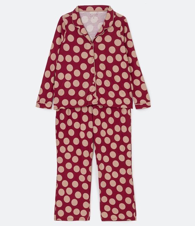Pijama Americano en Viscosa con Estampado Lunares Curve & Plus Size Rojo 6