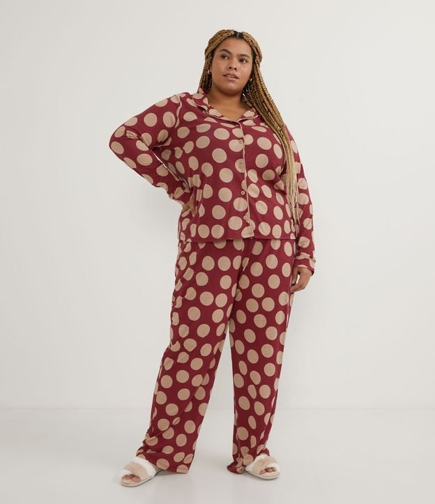 Pijama Americano en Viscosa con Estampado Lunares Curve & Plus Size Rojo 5