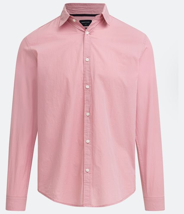 Camisa Comfort em Algodão Manga Longa com Listras Verticais Rosa 6