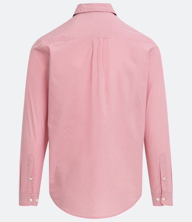Camisa Comfort em Algodão Manga Longa com Listras Verticais Rosa 7