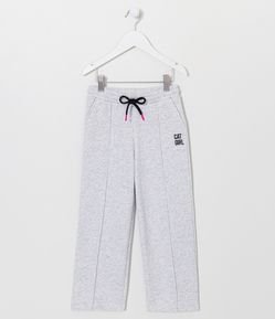 Calça Wide Leg Infantil em Moletom com Bordado Cat Girl - Tam 5 a 14 anos