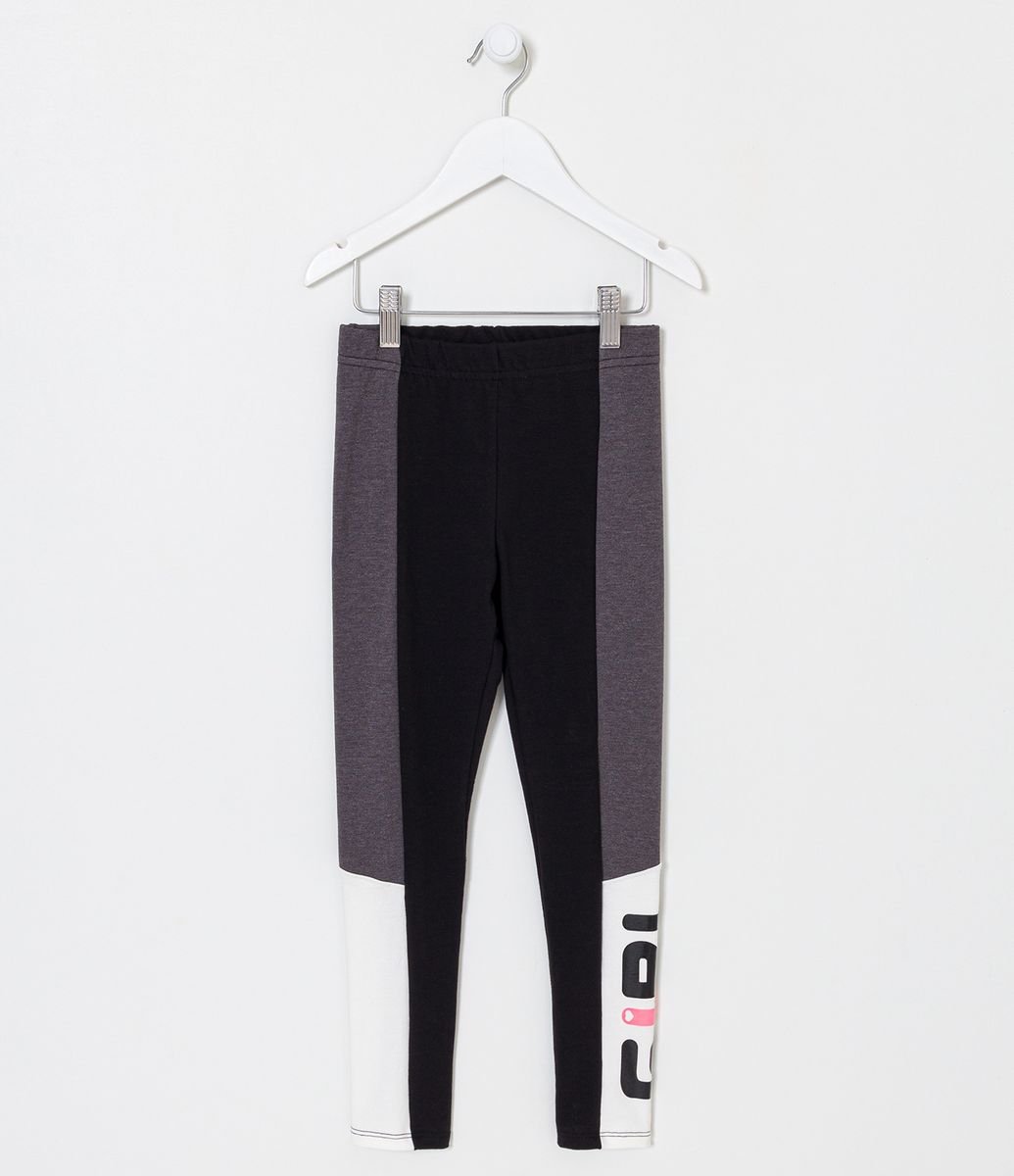 Calça Legging Infantil com Estampa Girl e Recortes - Tam 5 a 14 anos Preto