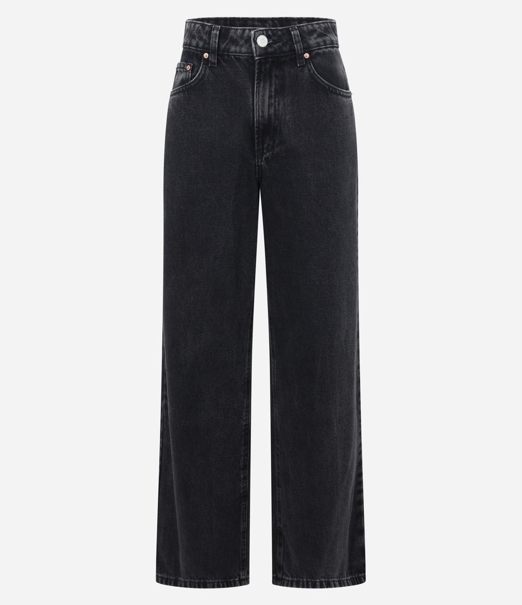 Calça Wide Leg Jeans com Cintura Alta Preto