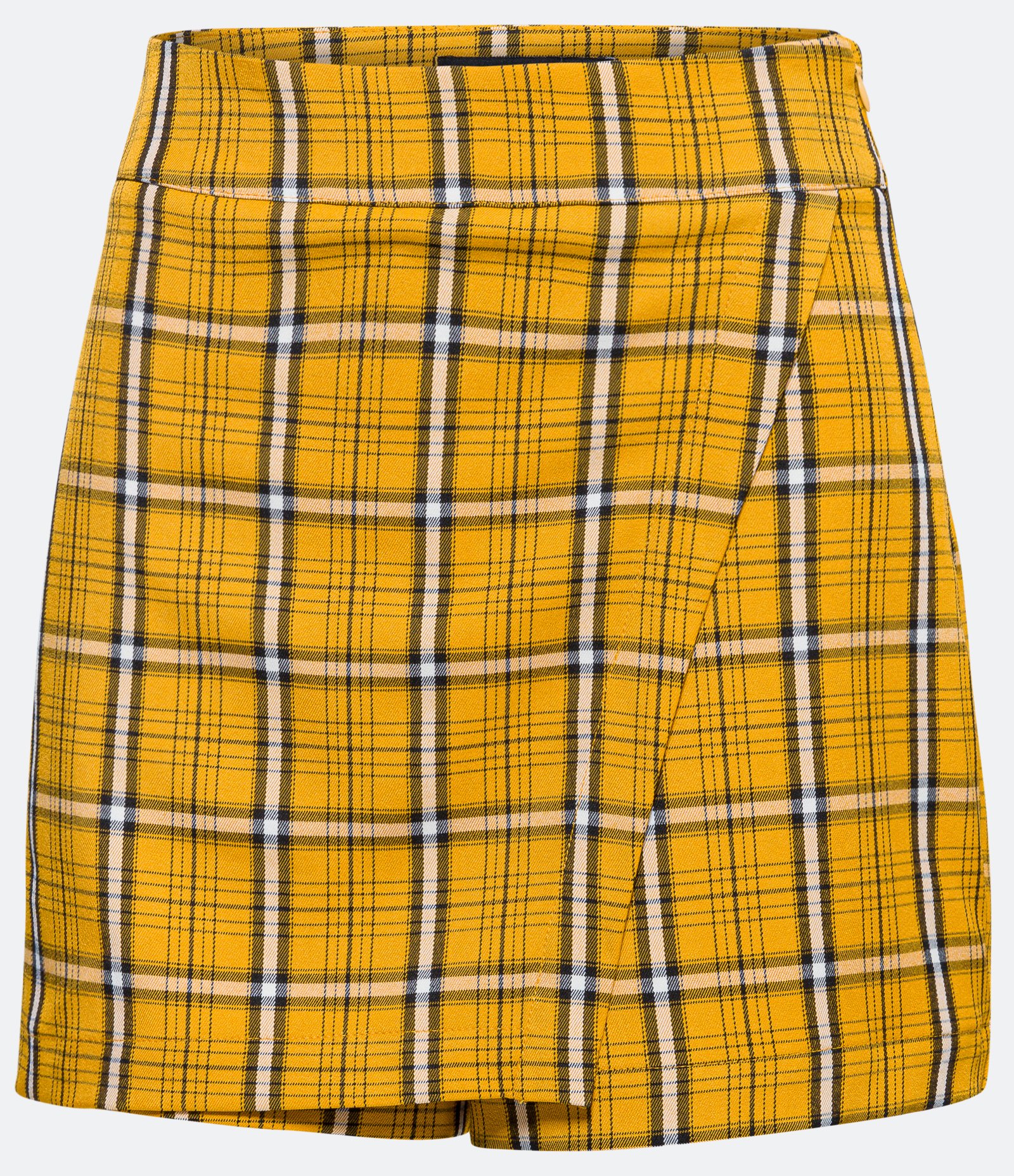 Short Saia Alfaiataria com Estampa Xadrez e Transpasse Assimétrico Amarelo 5