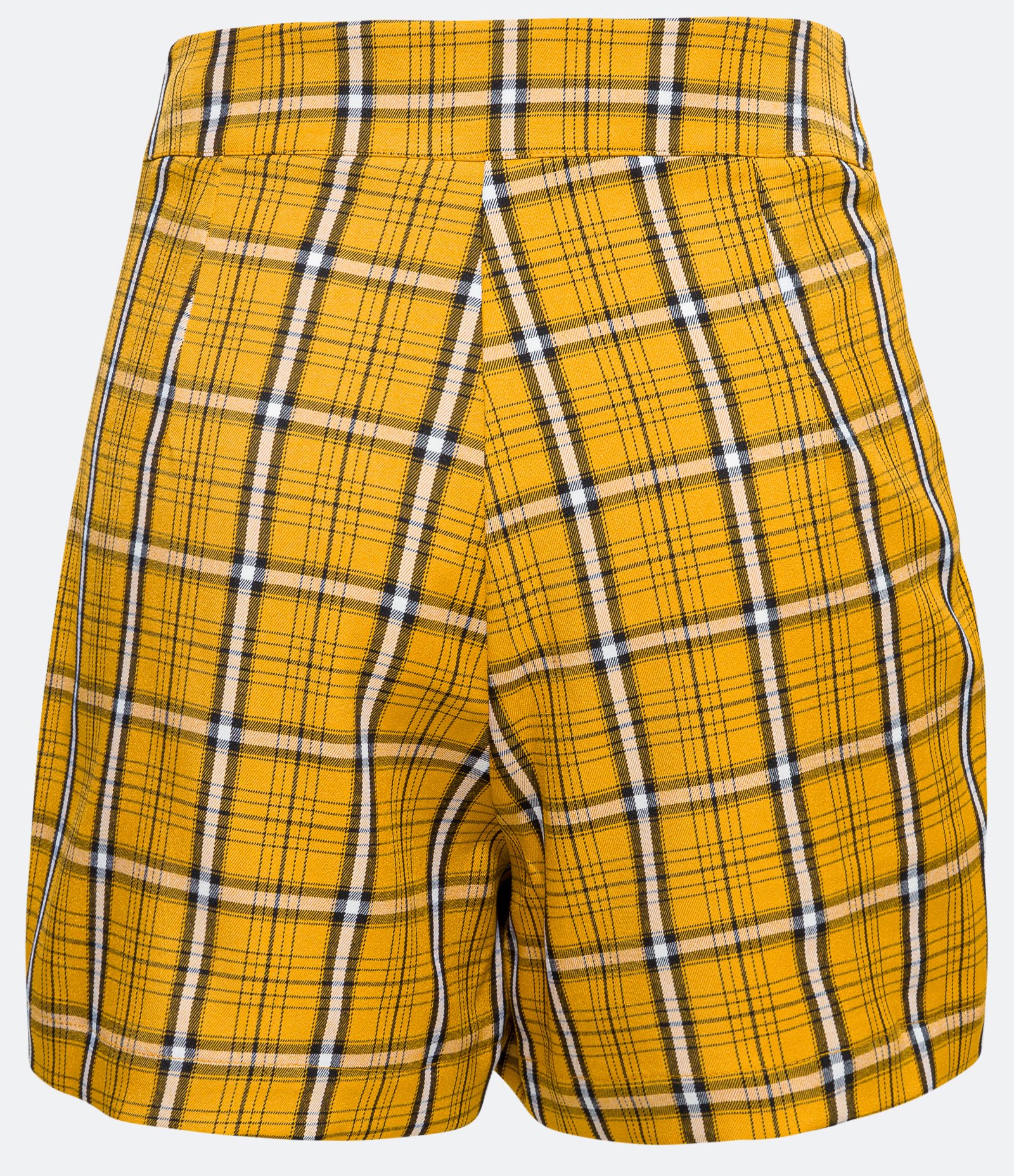 Short Saia Alfaiataria com Estampa Xadrez e Transpasse Assimétrico Amarelo 6