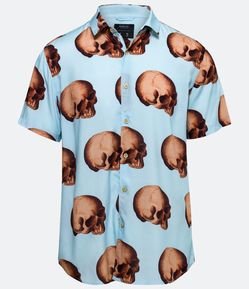 Camisa Manga Curta em Viscose com Estampa De Caveira