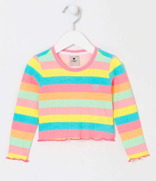 Blusa Infantil Listrada com Bordado de Coração - Tam 1 a 5 anos
