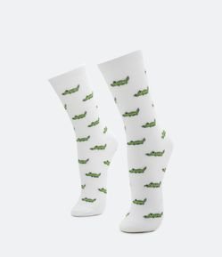 Meia Cano Alto em Algodão com Estampa de Jacaré