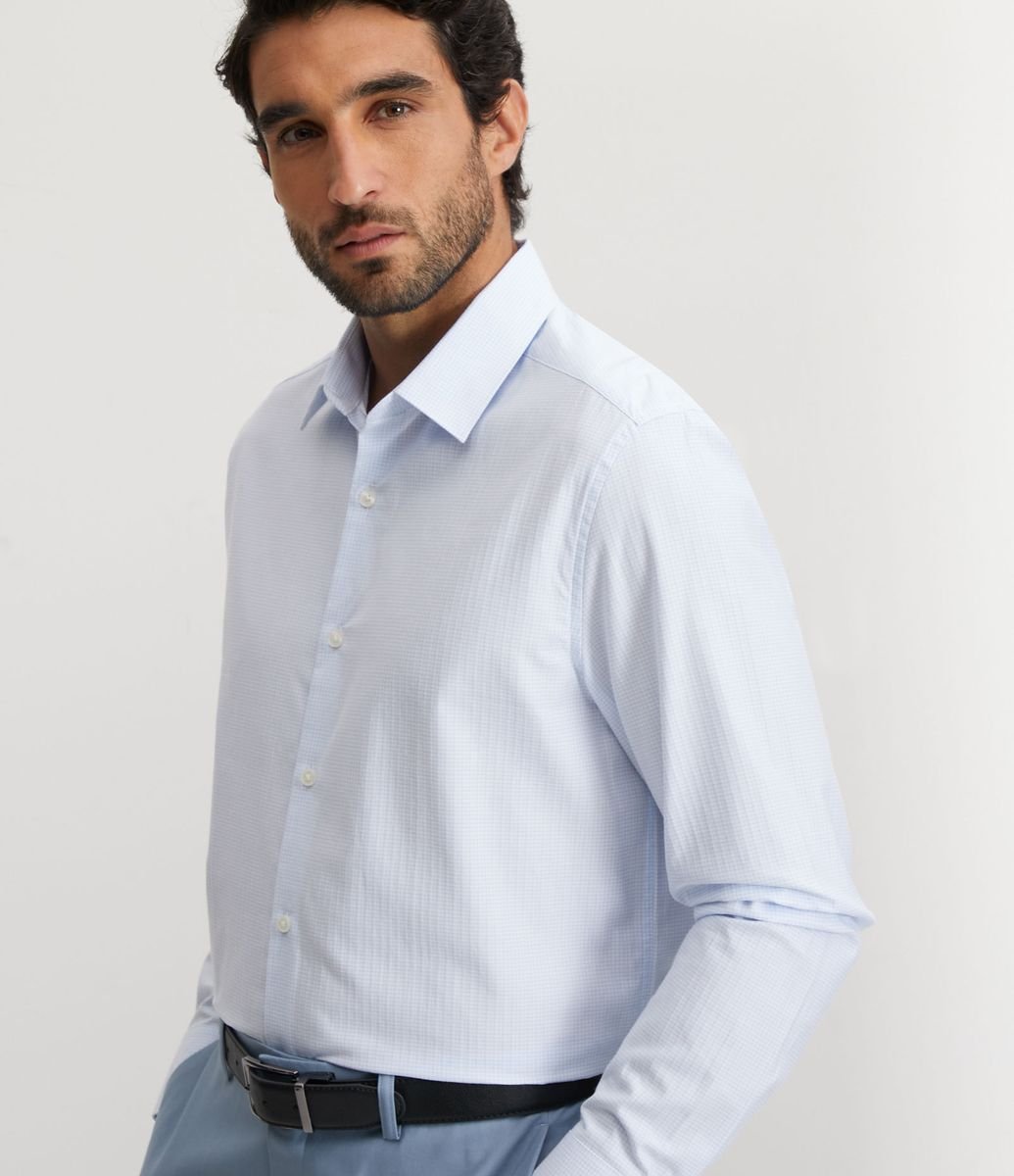 Camisa de algodão com estampa xadrez (Azure Terroso) - Homens