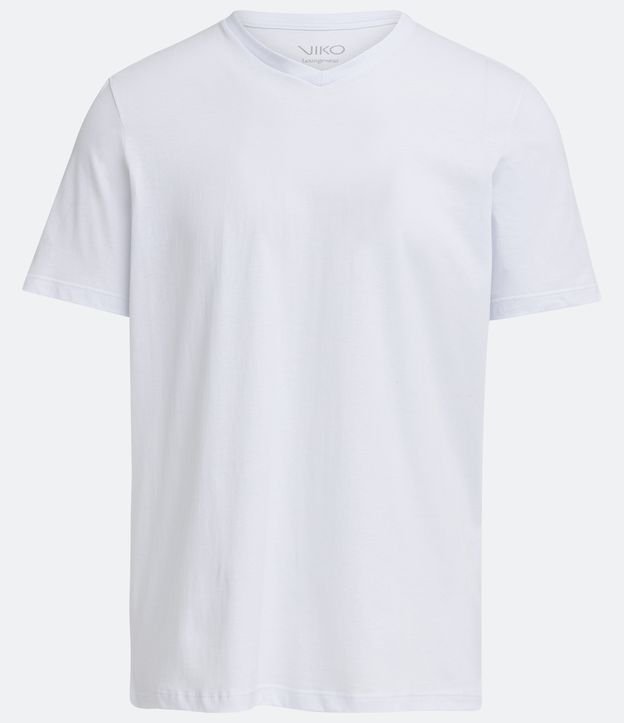 Camiseta de Pijama Básica em Meia Malha com Manga Curta Branco 5