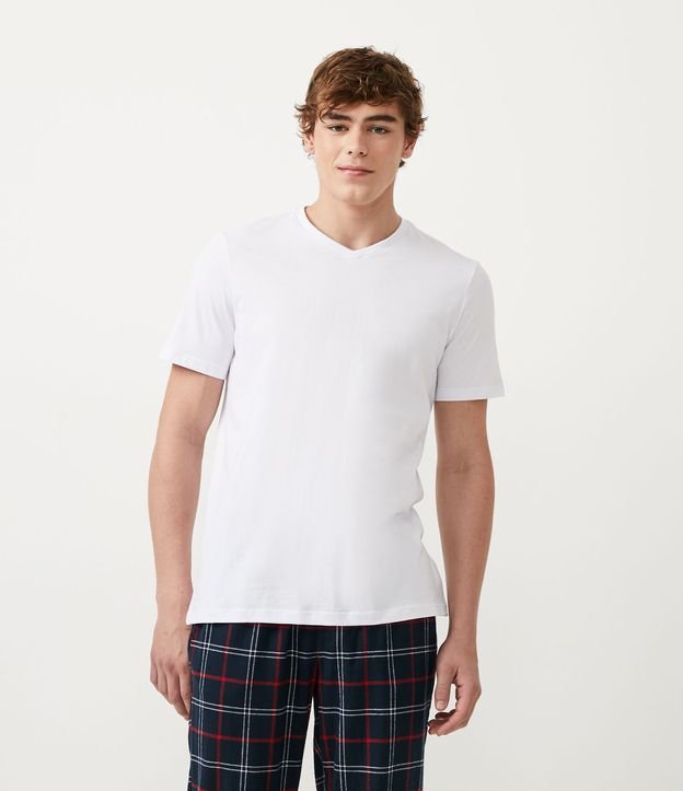 Camiseta de Pijama Básica em Meia Malha com Manga Curta Branco 1