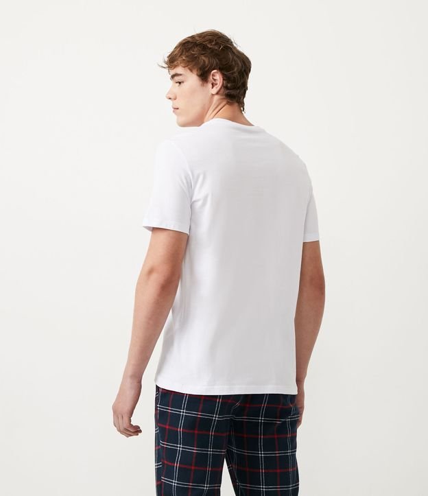 Camiseta de Pijama Básica em Meia Malha com Manga Curta Branco 3