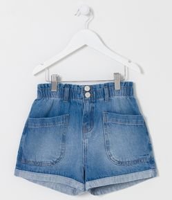 Short Clochard Infantil em Jeans com Bolsos Quadradinhos - Tam 5 a 14 anos