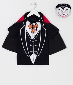 Camiseta Infantil do Drácula com Máscara e Capa - Tam 5 a 14 anos