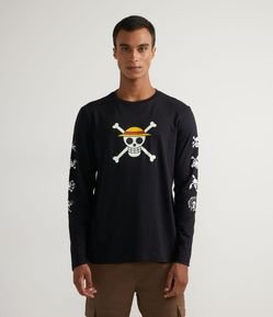 Camiseta em Meia Malha Manga Longa com Estampa One Piece