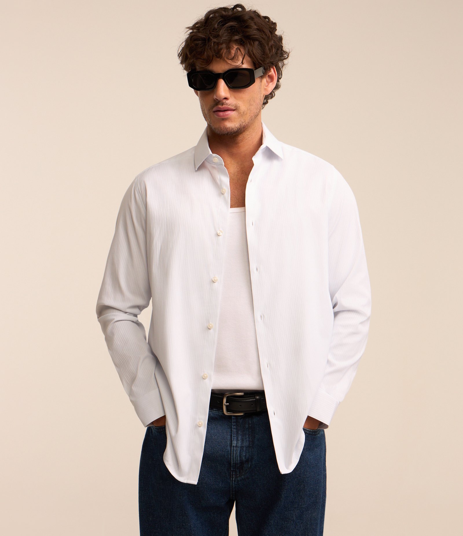 Camisa em Algodão Maquinetado com Manga Longa Branco 2