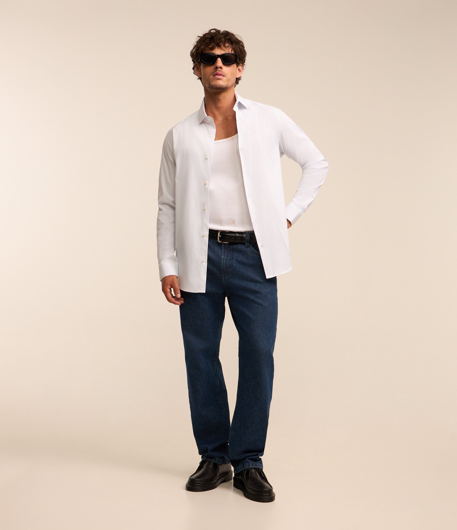 Camisa em Algodão Maquinetado com Manga Longa Branco 3