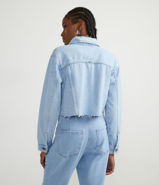 Chaqueta Cropped Jeans con Barra a Hilo y Bolsillos Azul 2