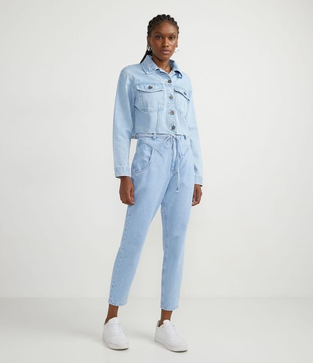 Chaqueta Cropped Jeans con Barra a Hilo y Bolsillos Azul 5