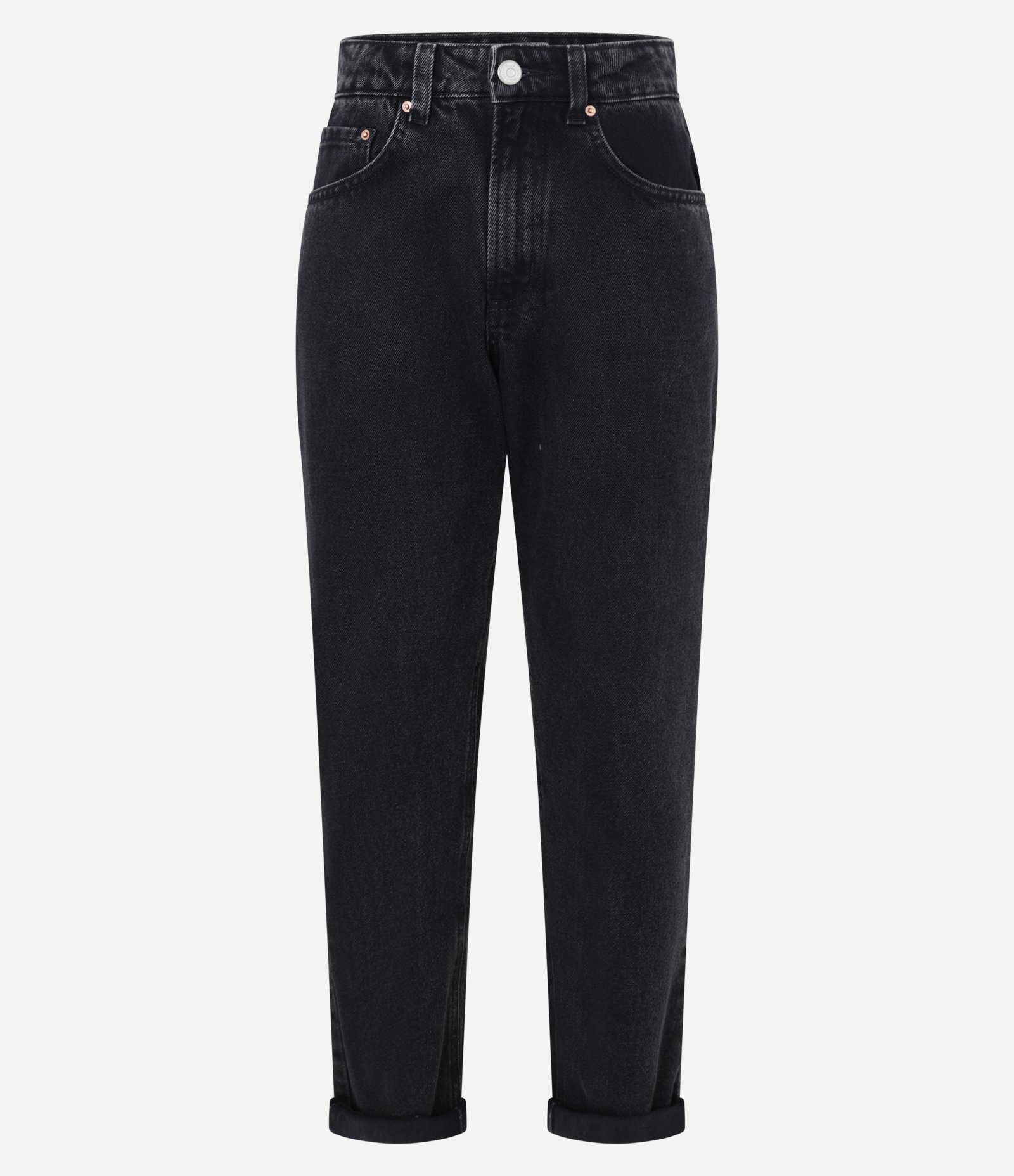 Calça Mom Jeans com Bolsos e Barra Dobrada Preto 4