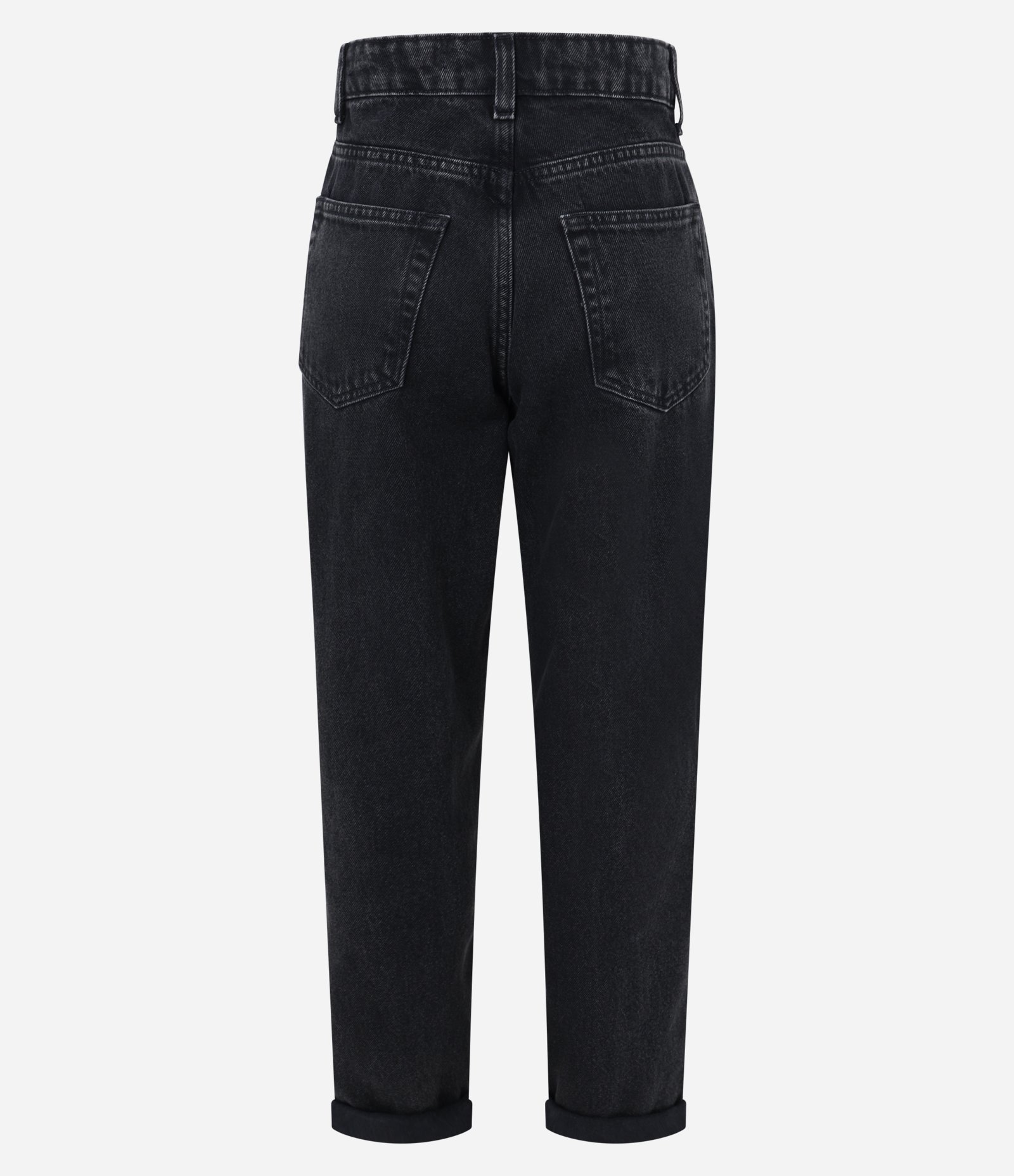 Calça Mom Jeans com Bolsos e Barra Dobrada Preto 5