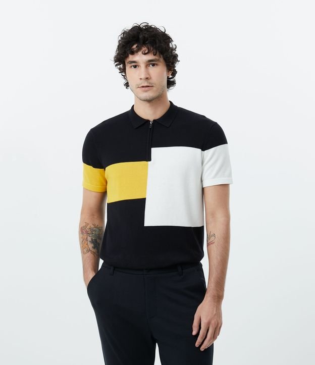 Camisa Polo en Algodón con Recortes Negro 1