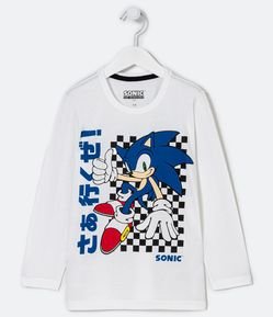 Camiseta Infantil Estampa Sonic com Gride e Lettering japonês - Tam 4 a 12 Anos