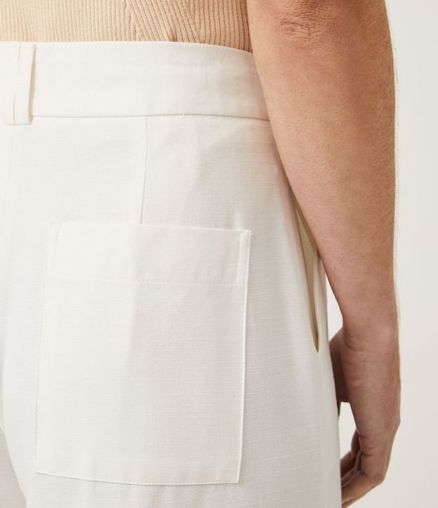 Pantalón Wide Leg en Algodón con Cintura Ancha y Pliegues Delanteros Blanco 5