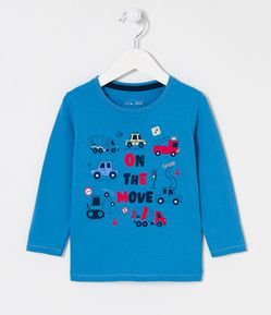 Camiseta Infantil com Estampa de Carrinhos Coloridos - Tam 1 a 5 anos