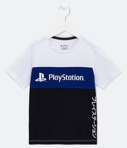 Camiseta Infantil com Recortes e Estampa Playstation - Tam 1 a 14 anos