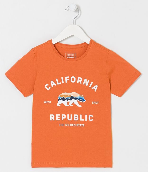 Camiseta Infantil com Estampa Urso California - Tam 5 a 14 anos - Cor: Laranja - Tamanho: 13-14