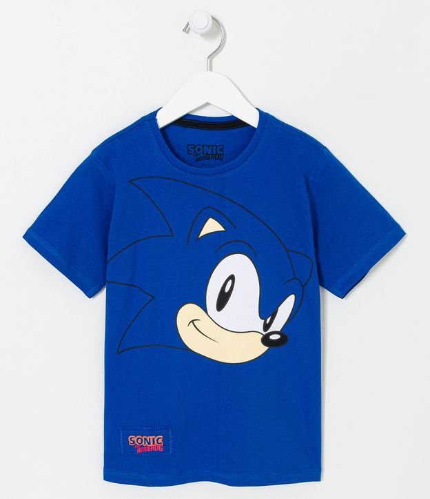 Camiseta Infantil com Estampa do Sonic - Tam 1 a 14 anos - Cor: Azul - Tamanho: 9-10