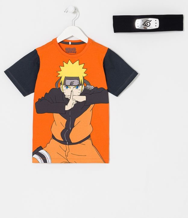 Camiseta Infantil com Estampa Naruto e Bandana Interativa - Tam 5 a 14 anos