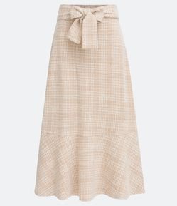 Saia Midi em Algodão Texturizada com Amarração na Cintura