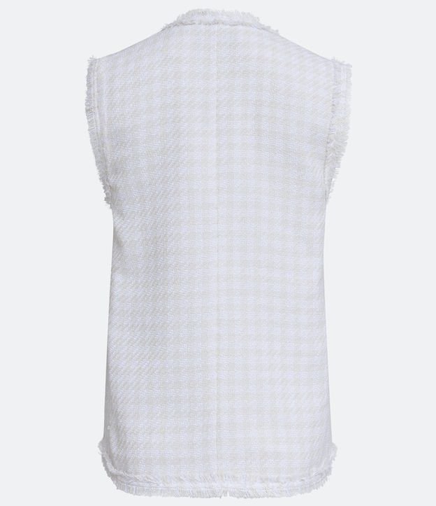 Chaleco Alargado en Tweed con Bolsillos y Botones de Corazón Blanco 6