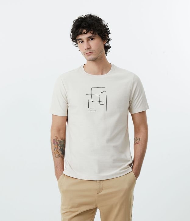 Camiseta Slim em Algodão com Estampa Abstrata e Manga Curta