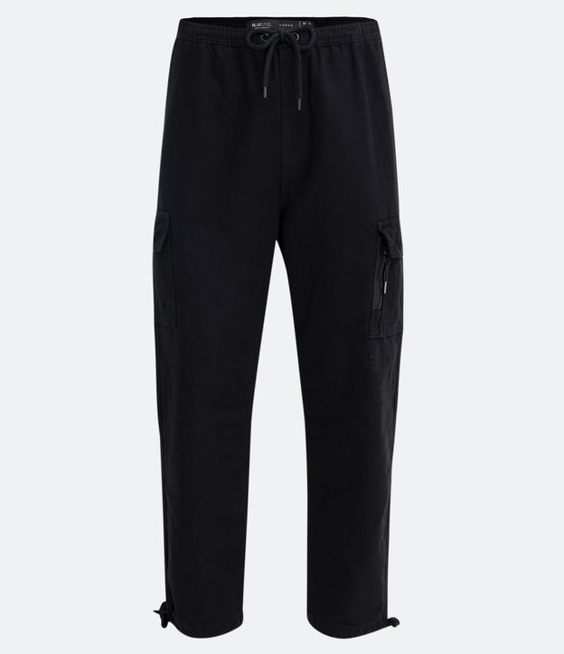 Pantalón Cargo en Sarga con Cintura Elástica y Barra Ajustable Negro 6