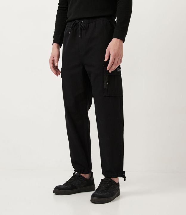 Pantalón Cargo en Sarga con Cintura Elástica y Barra Ajustable Negro 2