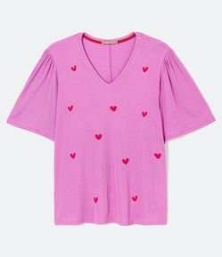 Blusa em Viscose com Bordado de Corações Curve & Plus Size