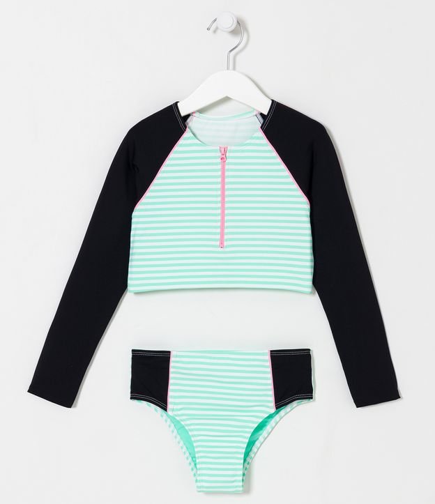 Biquíni Cropped Infantil com Estampa Listrada - Tam 5 a 14 anos