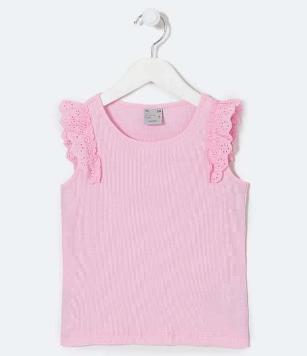 Blusa Regata Infantil com Babados de Broderie - Tam 5 a 14 anos